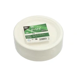 PAPSTAR Teller, Zuckerrohr "pure" ungeteilt Ø 18 cm, 2 cm weiß, 10 x 50 Stück