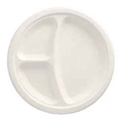 PAPSTAR Teller, Zuckerrohr "pure" 3-geteilt Ø 23 cm, 2 cm weiß, 10 x 50 Stück