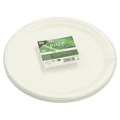 PAPSTAR Teller, Zuckerrohr "pure" ungeteilt Ø 26 cm, 2 cm weiß, 12 x 12 Stück