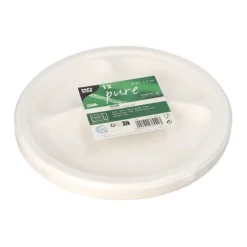 PAPSTAR Teller, Zuckerrohr "pure" 3-geteilt Ø 23 cm, 2 cm weiß, 12 x 12 Stück