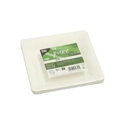 PAPSTAR Teller, Zuckerrohr "pure" eckig 15,5 cm x 15,5 cm weiß, 12 x 12 Stück