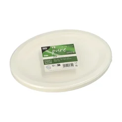 PAPSTAR Teller, Zuckerrohr "pure" oval 26 cm x 20 cm x 2 cm weiß, 12 x 12 Stück