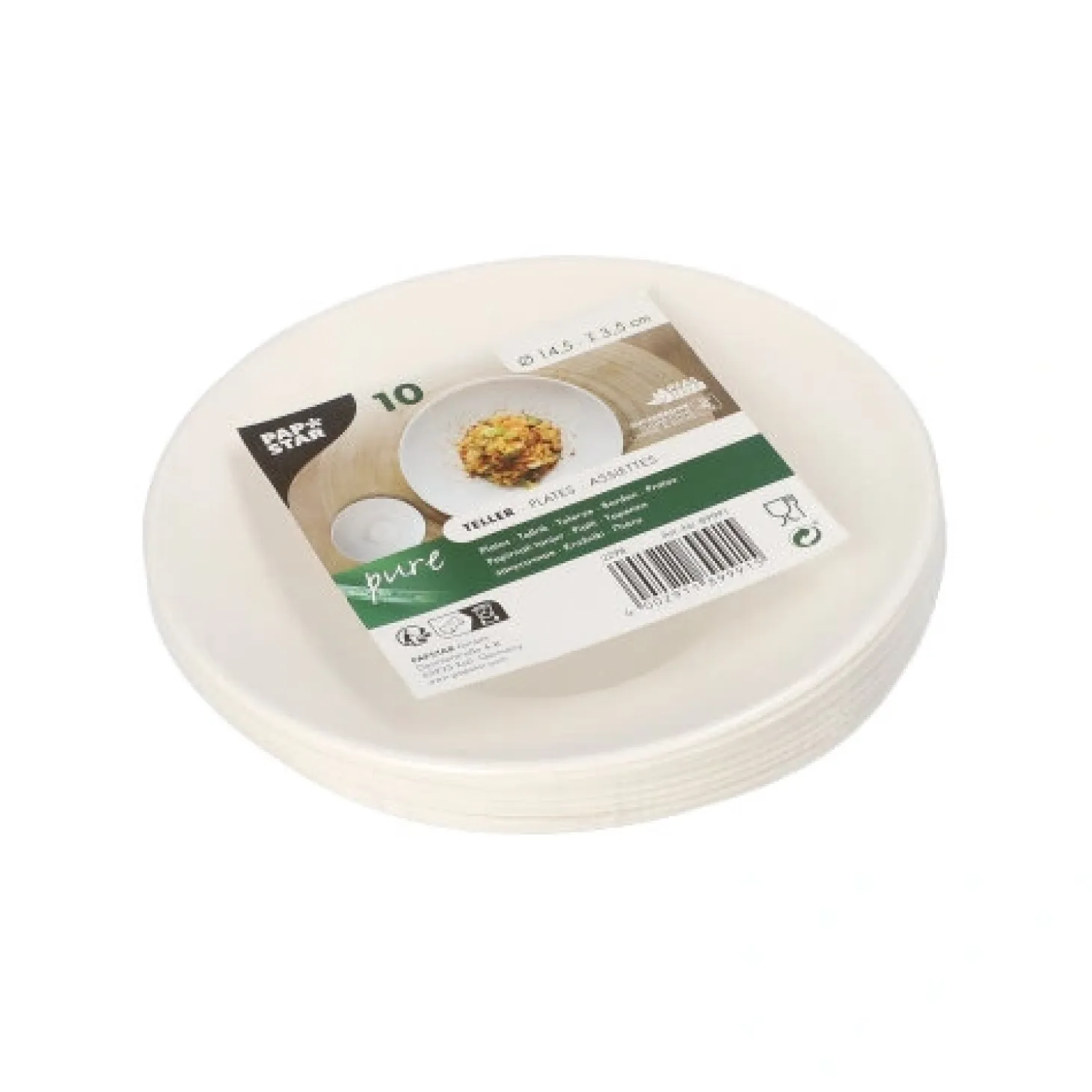 PAPSTAR Teller Zuckerrohr "pure" rund Ø 14,5 cm, 3,5 cm weiß "Cella", 9 x 10 Stück