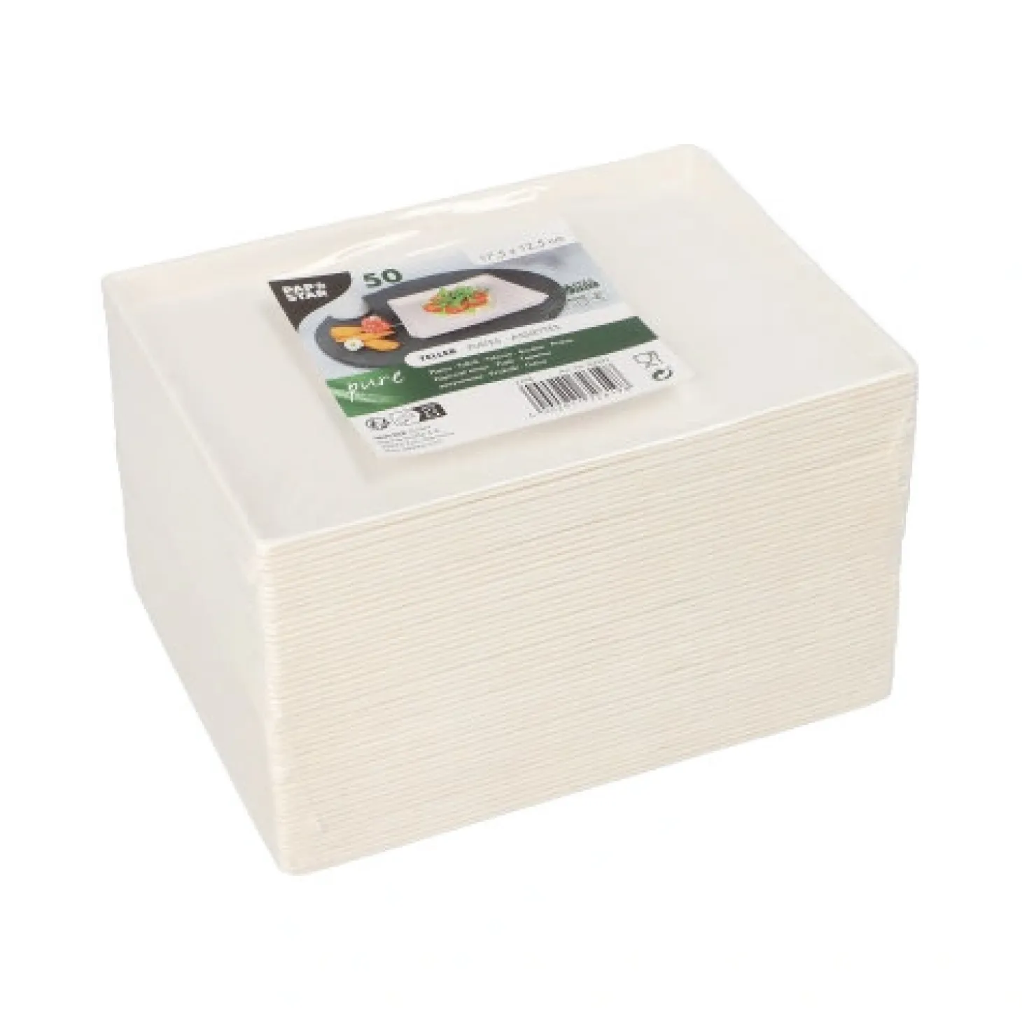 PAPSTAR Teller Zuckerrohr "pure" eckig 17,5 cm x 12,5 cm x 1 cm weiß "Cella"