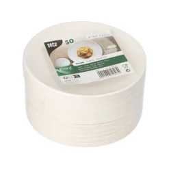 PAPSTAR Teller Zuckerrohr "pure" rund Ø 14,5 cm, 3,5 cm weiß "Cella", 12 x 50 Stück
