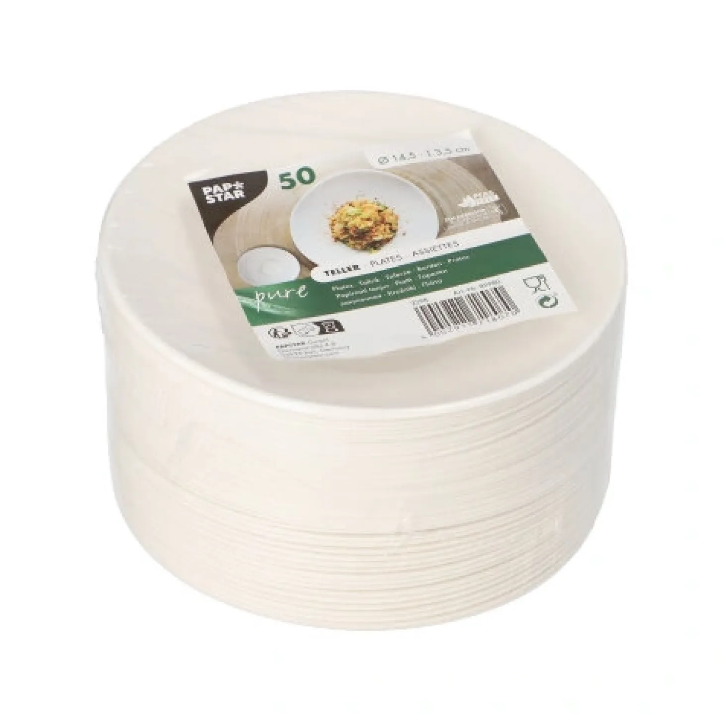 PAPSTAR Teller Zuckerrohr "pure" rund Ø 14,5 cm, 3,5 cm weiß "Cella", 12 x 50 Stück