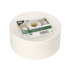 PAPSTAR Teller Zuckerrohr "pure" rund Ø 14,5 cm, 2 cm weiß "Cella", 12 x 50 Stück