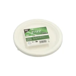 PAPSTAR Teller, Zuckerrohr "pure" ungeteilt Ø 18 cm, 2 cm weiß, 12 x 12 Stück