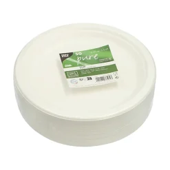 PAPSTAR Teller, Zuckerrohr "pure" ungeteilt Ø 23 cm, 2 cm weiß, 10 x 50 Stück