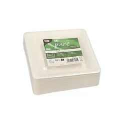 PAPSTAR Teller, Zuckerrohr "pure" eckig 15,5 cm x 15,5 cm weiß, 10 x 50 Stück