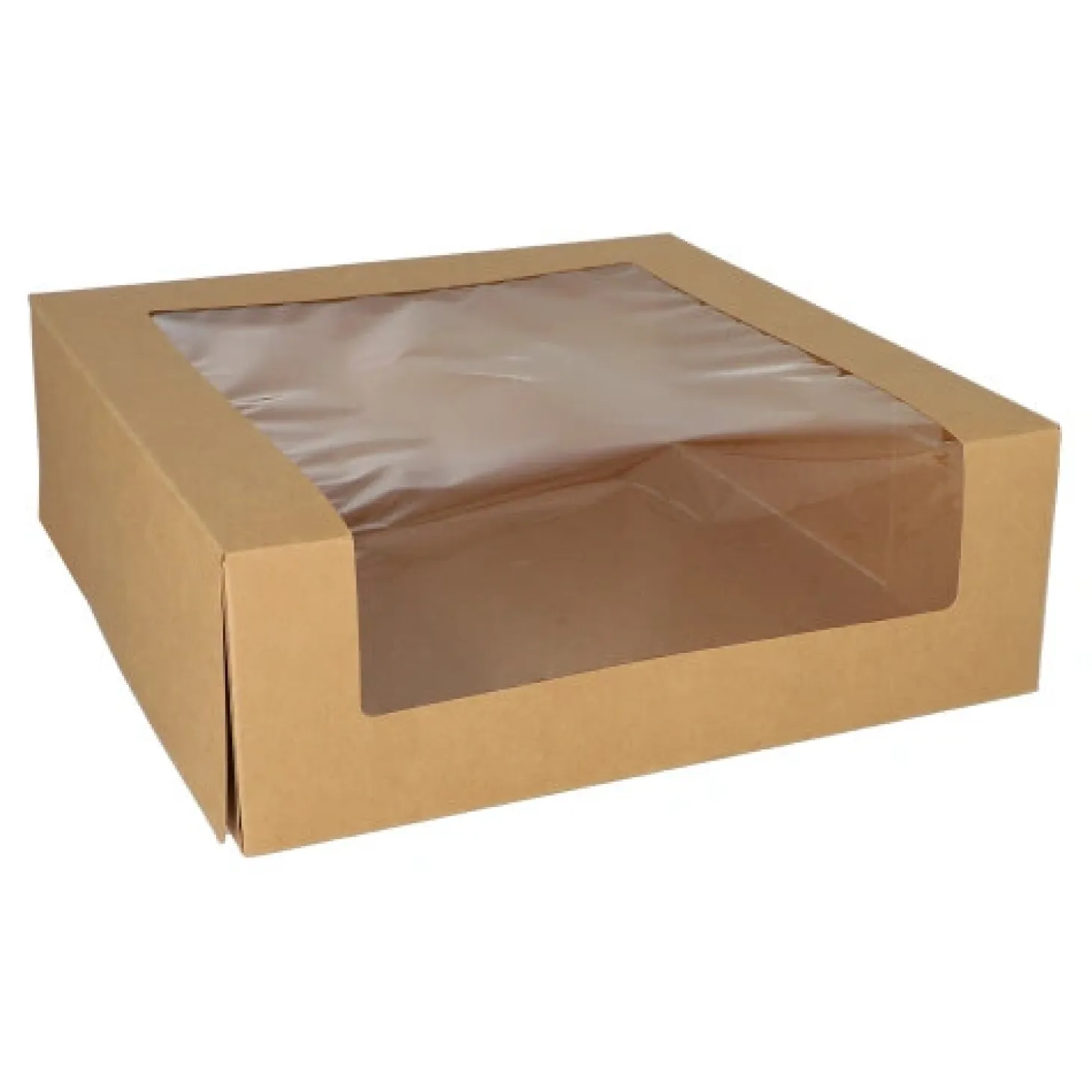 PAPSTAR Tortenkartons mit Deckel eckig 10 cm x 30 cm x 30 cm mit Sichtfenster aus PLA