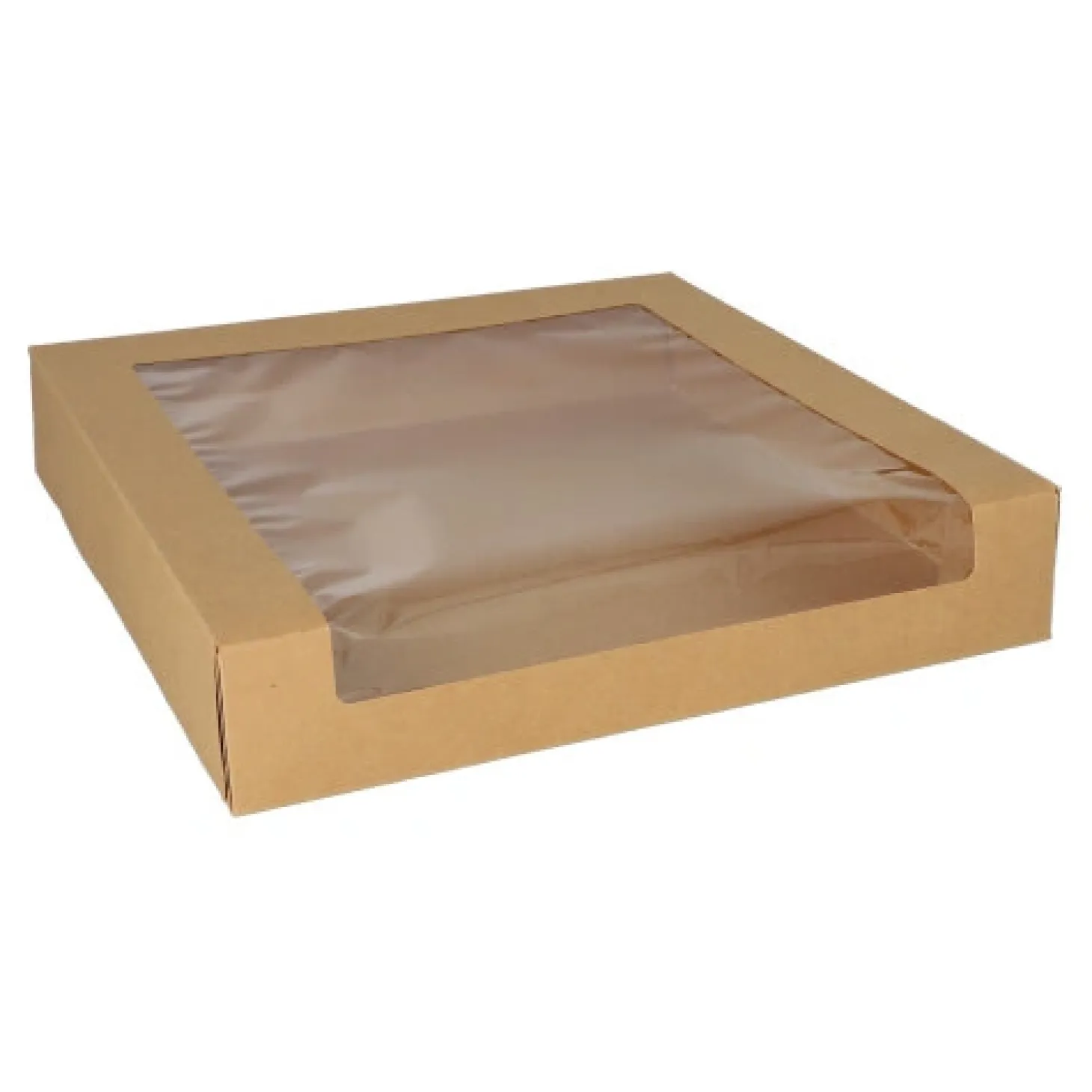 PAPSTAR Tortenkartons mit Deckel eckig 5,5 cm x 30 cm x 30 cm mit Sichtfenster aus PLA