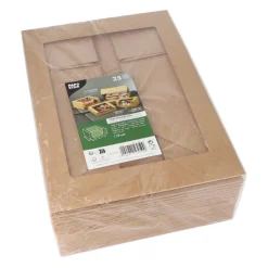 PAPSTAR Tortenkartons mit Deckel eckig 10 cm x 23 cm x 23 cm mit Sichtfenster aus PLA