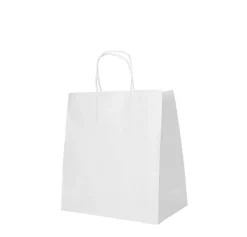 PAPSTAR Tragetaschen, Papier 27 cm x 32 cm x 21,5 cm weiß mit gedrehtem Tragegriff