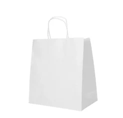 PAPSTAR Tragetaschen, Papier 27 cm x 32 cm x 17 cm weiß mit gedrehtem Tragegriff