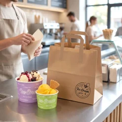 PAPSTAR Tragetaschen, Papier 27 cm x 32 cm x 17 cm braun "Icelove" mit Tragegriff, 8 x 50 Stück