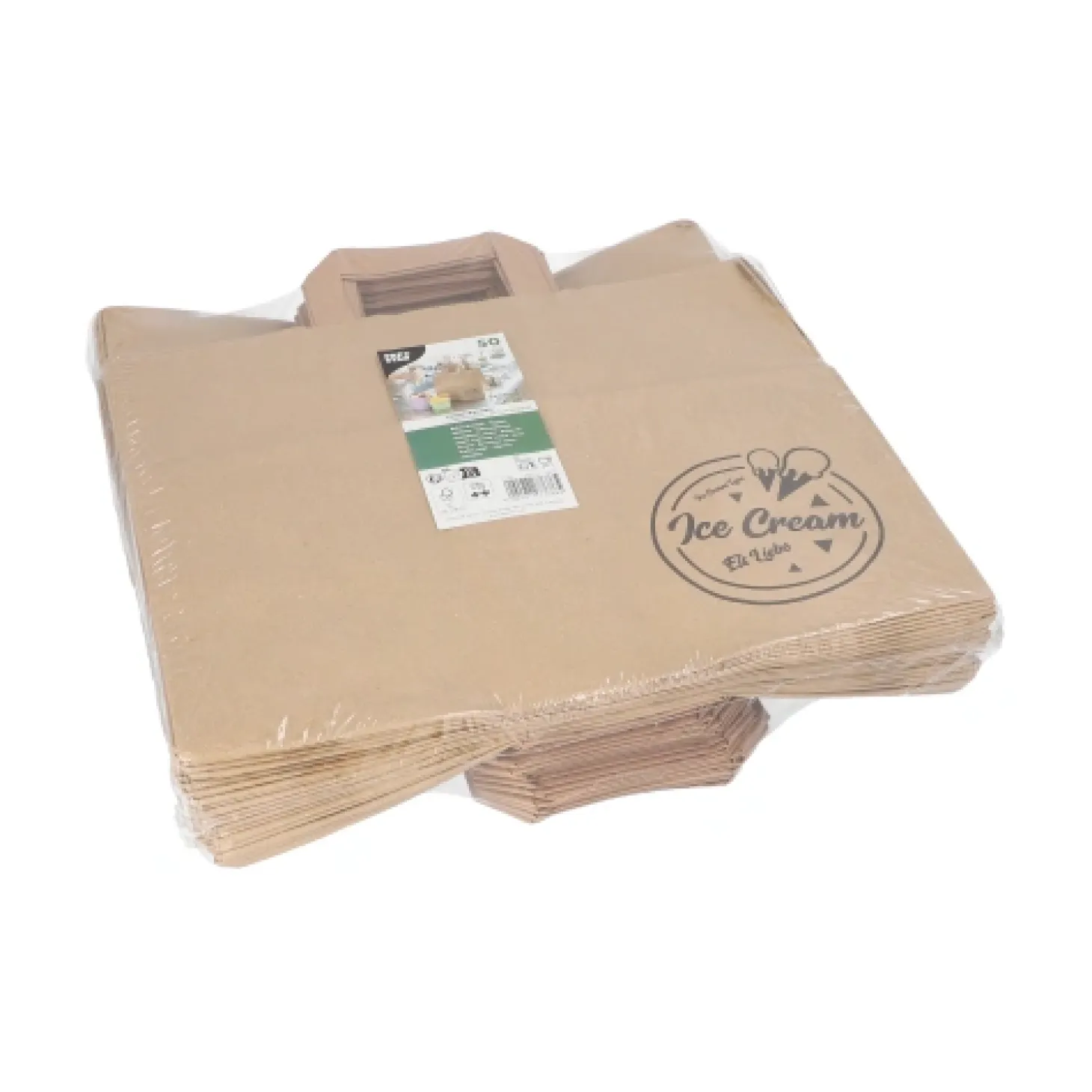 PAPSTAR Tragetaschen, Papier 27 cm x 32 cm x 17 cm braun "Icelove" mit Tragegriff, 8 x 50 Stück