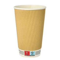 PAPSTAR Trinkbecher, Pappe 0,4 l Ø 9 cm, 13,7 cm natur Ripple Wall, 20 x 25 Stück