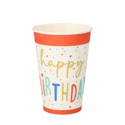 PAPSTAR Trinkbecher, Pappe 0,2 l Ø 7 cm, 9,7 cm weiß "Happy Birthday"