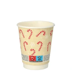 PAPSTAR Trinkbecher, Pappe 0,2 l Ø 8 cm, 9,3 cm "Candy Canes " doppelwandig