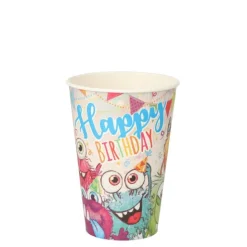 PAPSTAR Trinkbecher, Pappe 0,2 l Ø 7 cm, 9,7 cm farbig "Funny Monsters"