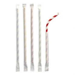 PAPSTAR Trinkhalme, flexibel, Papier Ø 6 mm, 20 cm farbig sortiert "Stripes" einzeln gehüllt