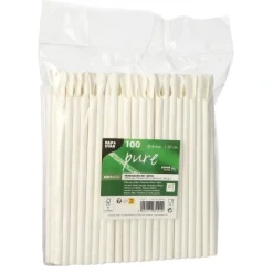 PAPSTAR Trinkhalme mit Löffel, Papier "pure" Ø 8 mm, 20 cm weiß