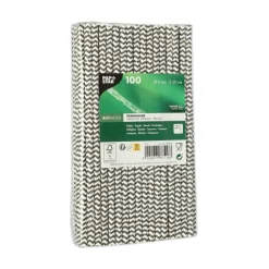 PAPSTAR Trinkhalme, Papier Ø 6 mm, 20 cm schwarz/weiß "Zig-Zag"