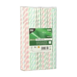 PAPSTAR Trinkhalme, Papier Ø 6 mm, 22 cm farbig sortiert "Stripes" flexibel