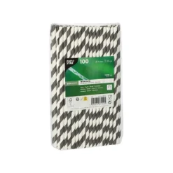 PAPSTAR Trinkhalme, Papier Ø 6 mm, 20 cm schwarz/weiß "Stripes", 10 x 100 Stück