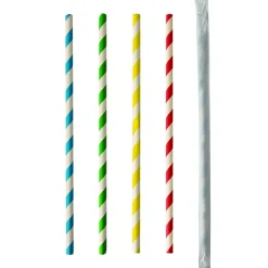 PAPSTAR Trinkhalme, Papier Ø 6 mm, 20 cm farbig sortiert "Stripes" einzeln gehüllt
