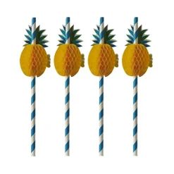 PAPSTAR Trinkhalme, Papier Ø 6 mm, 20 cm blau/weiß "Pineapple"