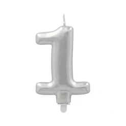 PAPSTAR Zahlenkerze mit Halter 7 cm silber 