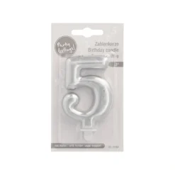PAPSTAR Zahlenkerze mit Halter 7 cm silber "5"