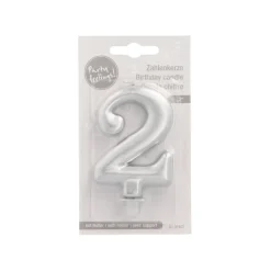 PAPSTAR Zahlenkerze mit Halter 7 cm silber 
