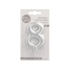PAPSTAR Zahlenkerze mit Halter 7 cm silber "8"