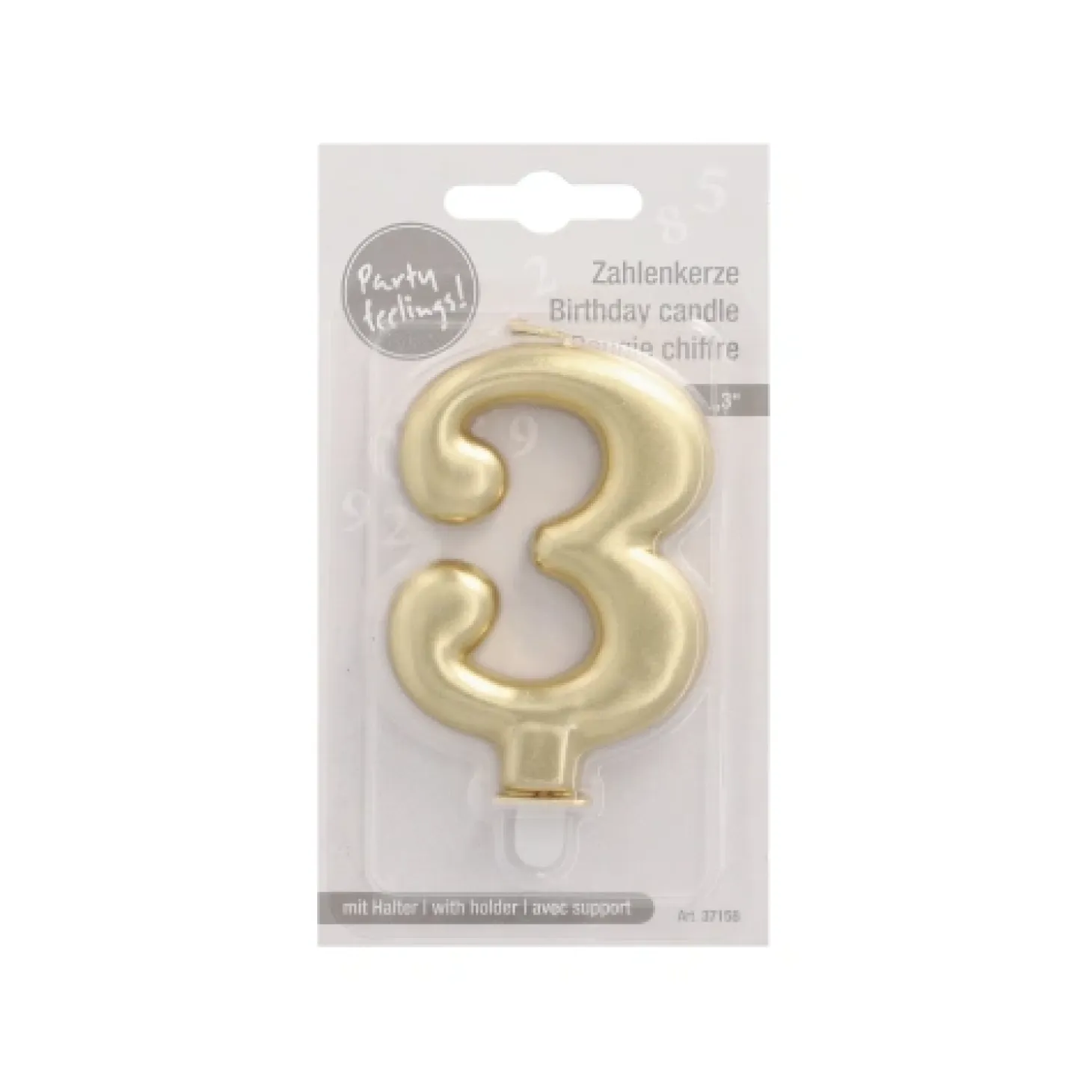 PAPSTAR Zahlenkerze mit Halter 7 cm gold "3"