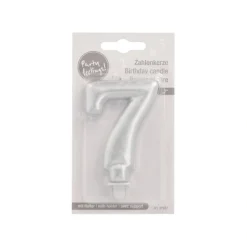 PAPSTAR Zahlenkerze mit Halter 7 cm silber "7"