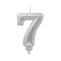PAPSTAR Zahlenkerze mit Halter 7 cm silber "7"