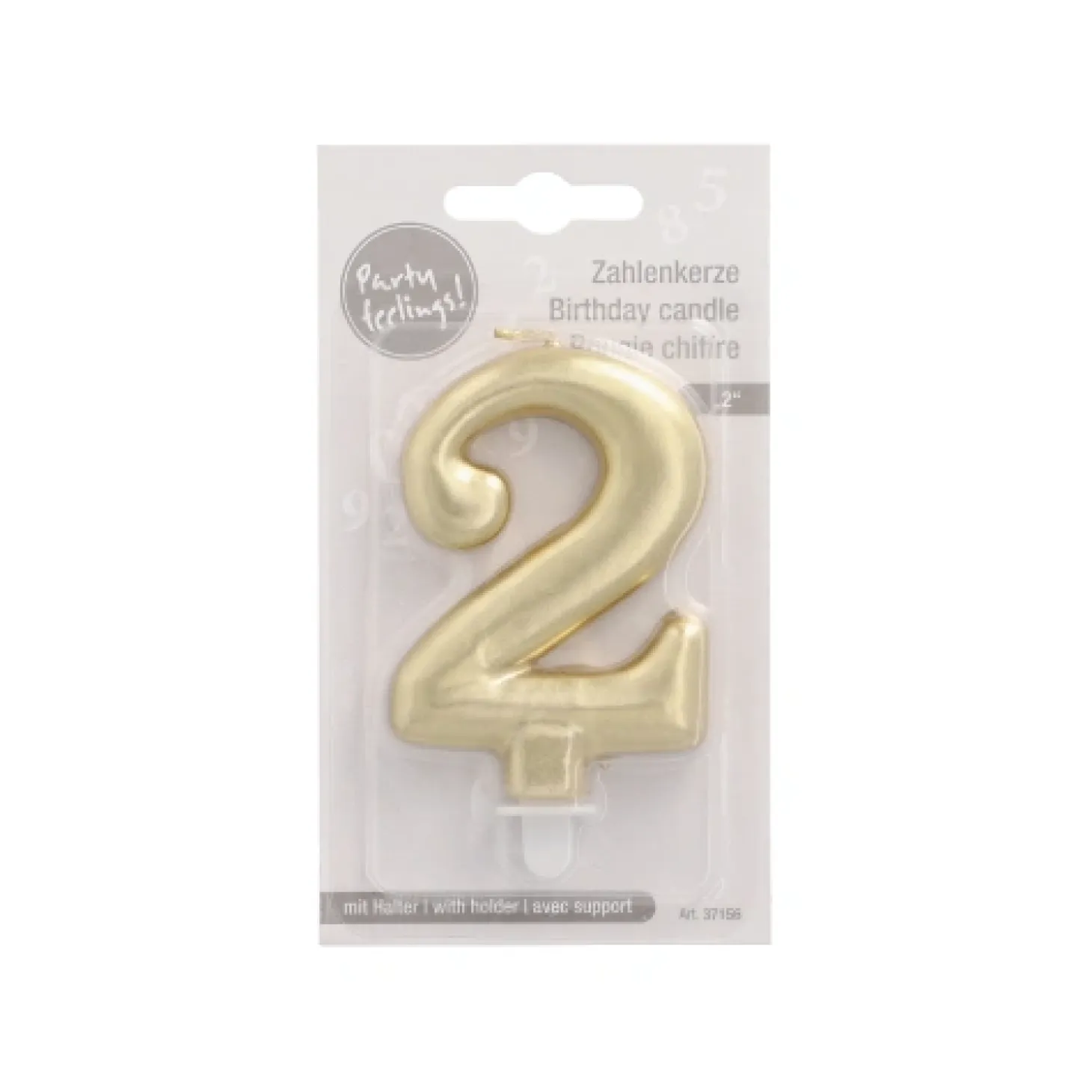 PAPSTAR Zahlenkerze mit Halter 7 cm gold "2"
