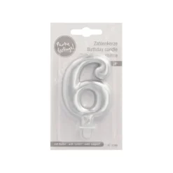 PAPSTAR Zahlenkerze mit Halter 7 cm silber "6"