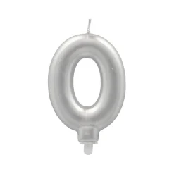 PAPSTAR Zahlenkerze mit Halter 7 cm silber "0"