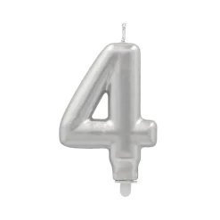 PAPSTAR Zahlenkerze mit Halter 7 cm silber "4"