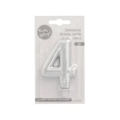 PAPSTAR Zahlenkerze mit Halter 7 cm silber "4"