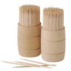 PAPSTAR Zahnstocher, Holz "pure" rund 6,8 cm im Spender aus Holz, 10 x 400 Stück