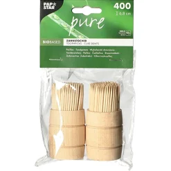 PAPSTAR Zahnstocher, Holz "pure" rund 6,8 cm im Spender aus Holz, 10 x 400 Stück