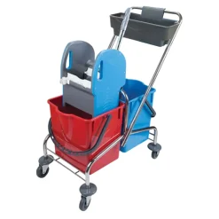 RMV Doppelfahrwagen Profi Set 2 x 18 Liter, verchromt mit Deichsel inkl. Ablagekorb