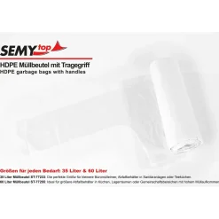 SEMYtop HDPE Müllbeutel mit Tragegriff 60 Liter, weiß, 14 my (Typ extra)