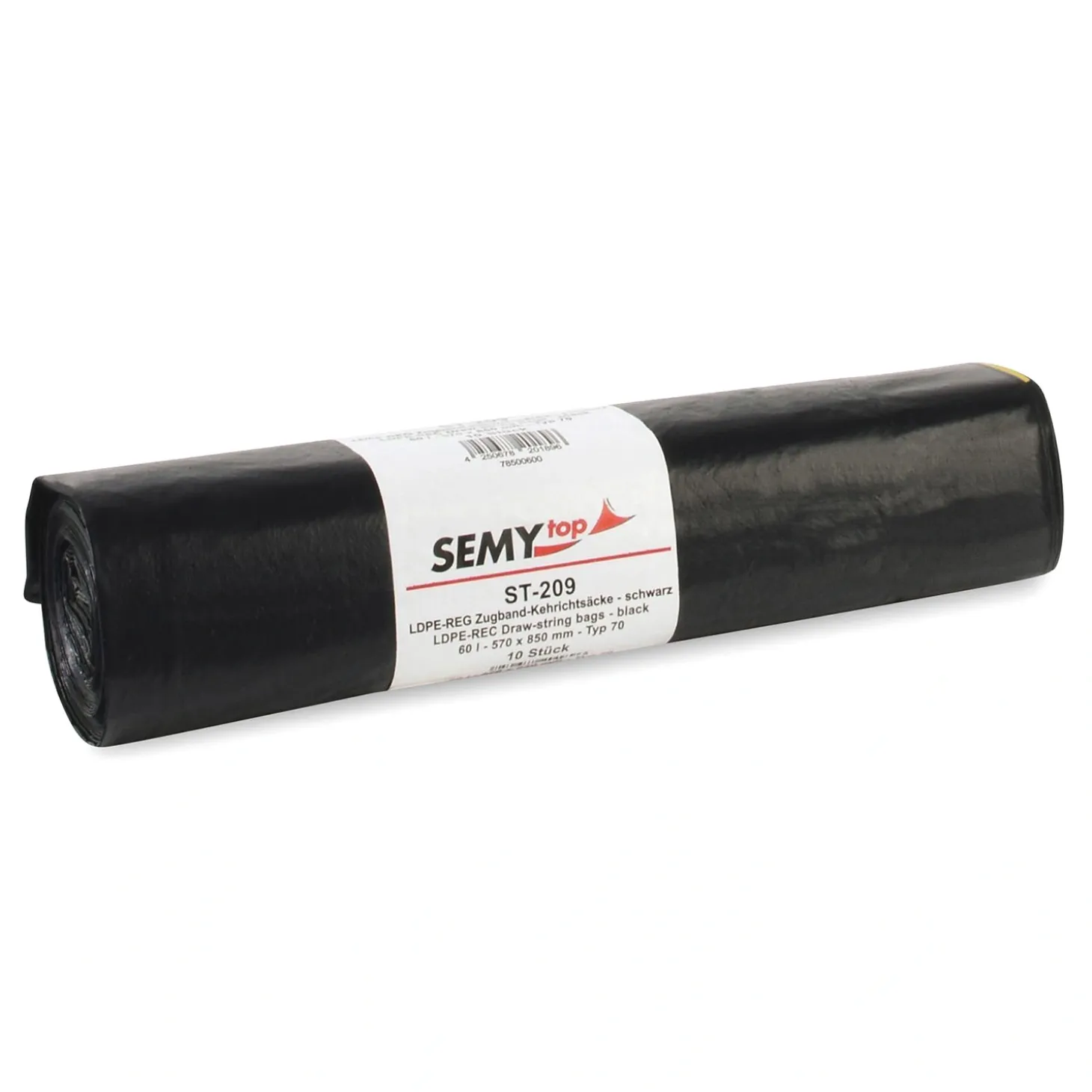SEMYtop LDPE-Regenerat Zugband-Kehrichtsäcke 60 Liter, schwarz, 40 my (Typ 70)