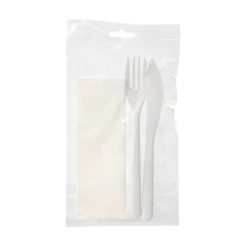 Starpak Mehrweg-Bestecksets PP-MF 22 cm : Messer, Gabel, Serviette in Folienbeutel